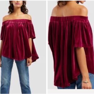 NWT WORLD MARKET Burgundy Velvet Off-Shoulder Top Size S/M